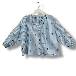 Anthropologie Akemi + Kim Adela Striped Embroidered Blouse Women’s M/L Boho Top